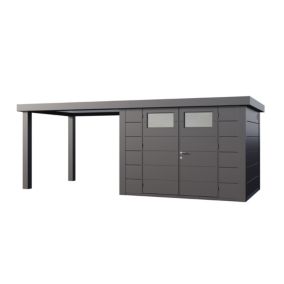 Abri métal Classico 3024 de 7,1 m² anthracite avec auvent de 6,8 m² ouvert à gauche- TELLURIA