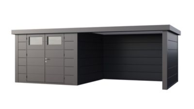 Abri métal Classico 3030 de 8,9 m² anthracite avec auvent 10,2 m² large fermé - TELLURIA