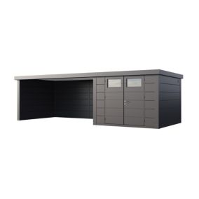 Abri métal Classico 3030 de 8,9 m² anthracite avec auvent 13,8 m² extra large fermé à gauche - TELLURIA