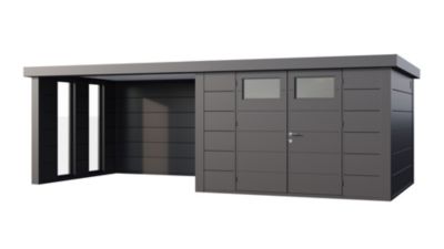 Abri métal Classico 3330 de 9,8 m² anthracite auvent 10,2 m² large fermé et 2 fenêtres - TELLURIA