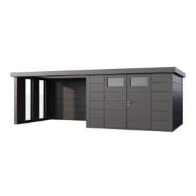 Abri métal Classico 3330 de 9,8 m² anthracite auvent 10,2 m² large fermé et 2 fenêtres - TELLURIA