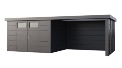 Abri métal Classico 3330 de 9,8 m² anthracite auvent 10,2 m² large fermé et 2 fenêtres - TELLURIA