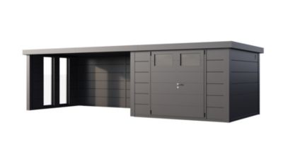 Abri métal Classico 3330 de 9,8 m² anthracite auvent 13,8 m² extra large fermé et 2 fenêtres - TELLURIA