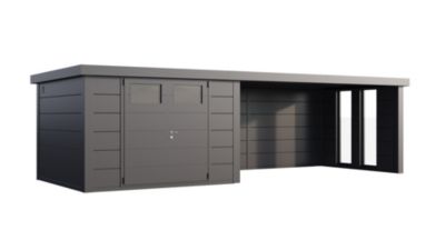 Abri métal Classico 3330 de 9,8 m² anthracite auvent 13,8 m² extra large fermé et 2 fenêtres - TELLURIA