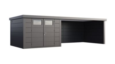 Abri métal Classico 3330 de 9,8 m² anthracite auvent 13,8 m² extra large fermé - TELLURIA