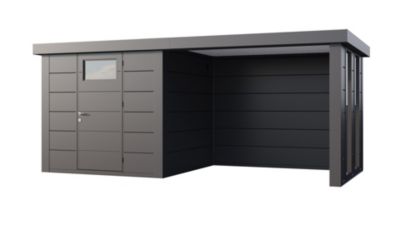 Abri métal Classico 5,7 m² anthracite auvent 6,8 m² small fermé et 2 fenêtres - TELLURIA