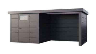 Abri métal Classico 5,7 m² anthracite auvent 6,8 m² small fermé - TELLURIA