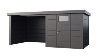 Abri métal Classico 5,7 m² anthracite avec auvent 6,8 m² small fermé - TELLURIA