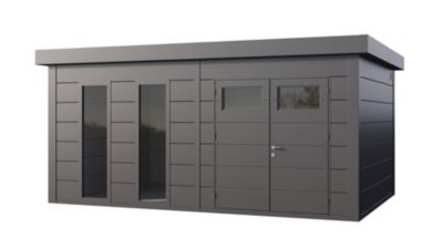 Abri métal Classico 5436+ de 19,3 m² anthracite avec 2 fenêtres en façade - TELLURIA