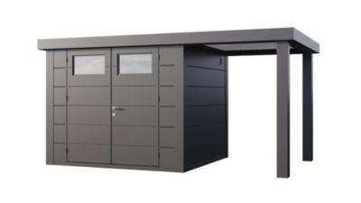 Abri métal Classico 6,4 m² anthracite auvent 4 m² small ouvert à droite- TELLURIA