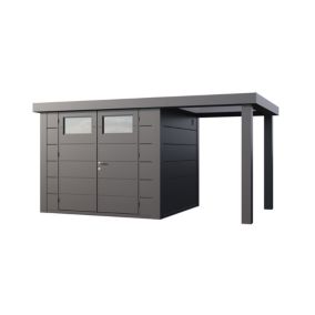 Abri métal Classico 6,4 m² anthracite auvent 4 m² small ouvert à droite- TELLURIA