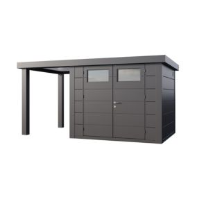 Abri métal Classico 6,4 m² anthracite auvent 4 m² small ouvert à gauche - TELLURIA