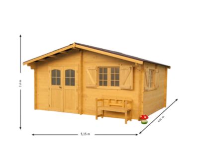 Abri madriers bois massif avec double rainurage 22.87 m2 bi-chromatées Habrita NAN5040.02N