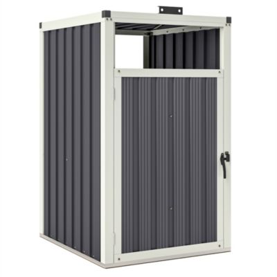 Abri poubelle - cache poubelle - 240L - porte, couvercle - tôle acier ondulé blanc gris