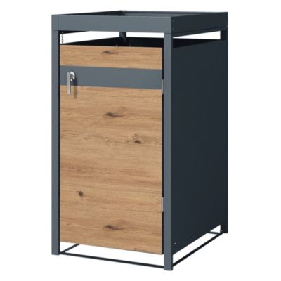 Abri pour 1 poubelle ML-Design 68x80x124 cm 240L anthracite/aspect chêne acier avec toit et porte