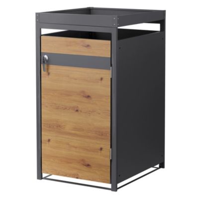 Abri pour 1 poubelle ML-Design 68x80x124 cm 240L anthracite/aspect chêne acier avec toit et porte