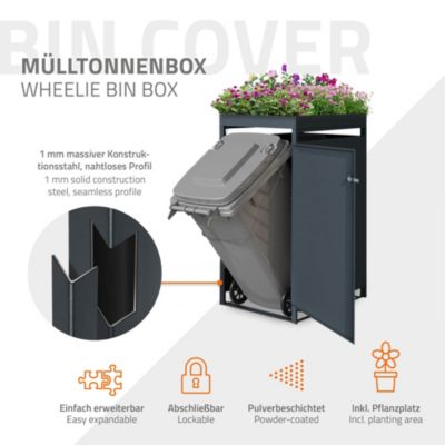 Abri pour 1 poubelle ML-Design 68x80x124 cm 240L anthracite/aspect chêne acier avec toit et porte