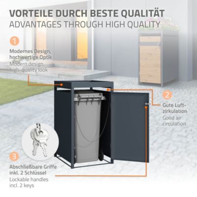 Abri pour 1 poubelle ML-Design 68x80x124 cm 240L anthracite/aspect chêne acier avec toit et porte