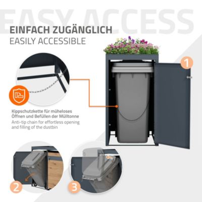 Abri pour 1 poubelle ML-Design 68x80x124 cm 240L anthracite/aspect chêne acier avec toit et porte
