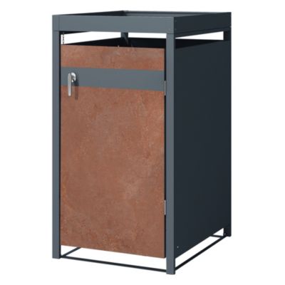Abri pour 1 poubelle ML-Design 68x80x124 cm 240L anthracite/aspect rouille acier avec toit et porte