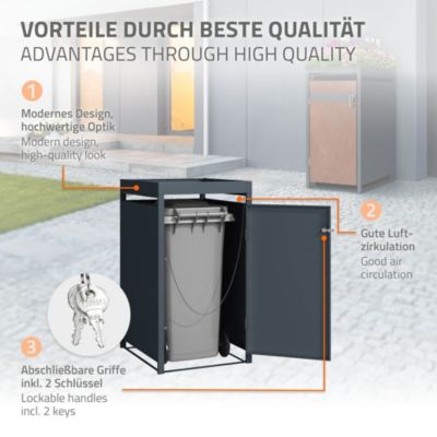 Abri pour 1 poubelle ML-Design 68x80x124 cm 240L anthracite/aspect rouille acier avec toit et porte