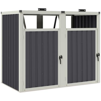 Abri pour 2 poubelles 240L - cache poubelle extérieur 2 portes - couvercles relevables - 146 x 81 x 122 cm - acier galvanisé gris