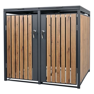 Abri pour 2 poubelles ML-Design 132x80x116,3 cm 240L anthracite/aspect chêne couvercle/2 portes