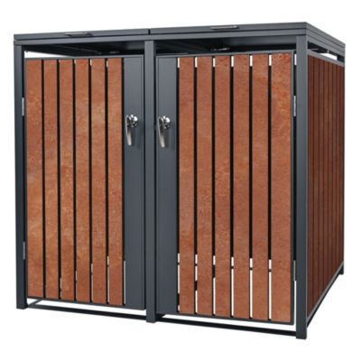 Abri pour 2 poubelles ML-Design 132x80x116,3cm 240L anthracite/aspect rouillé acier couvercle/porte