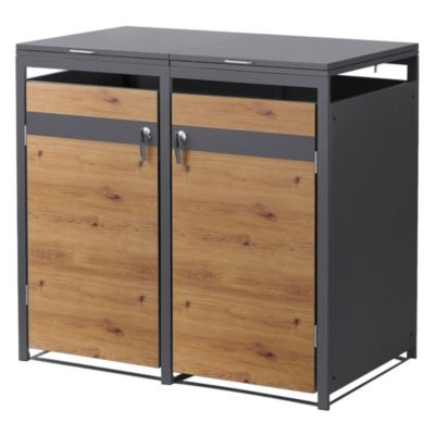 Abri pour 2 poubelles ML-Design 132x80x120 cm 240L anthracite/aspect chêne avec couvercles/portes