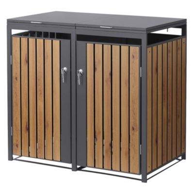Abri pour 2 poubelles ML-Design 132x80x120 cm 240L anthracite/aspect chêne couvercle/2 portes