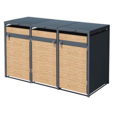 Abri pour 3 poubelles ML-Design 200x80x116,3 cm 240L anthracite/aspect mélèze couvercle/3 portes