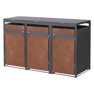 Abri pour 3 poubelles ML-Design 200x80x124 cm 240L anthracite/aspect rouillé acier couvercle/portes