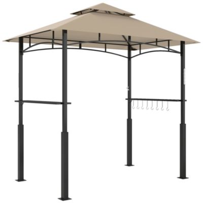 Abri pour barbecue - 2 étagères, 8 crochets, lumière LED, décapsuleur - métal noir tissu kaki