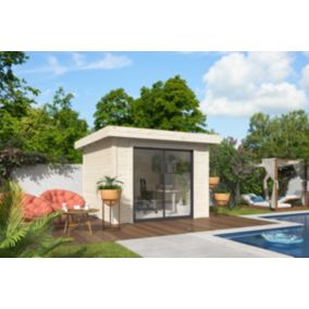 Abri / Studio de jardin Lydia en bois naturel ép.28 mm surface totale 11.5m²