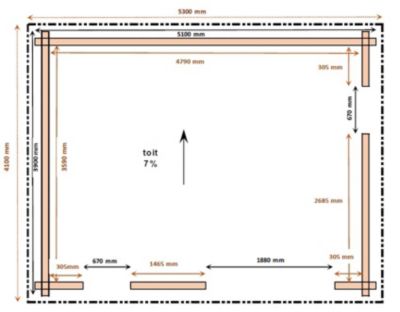 Abri / Studio de jardin Nantua en bois douglas ép.55mm surface totale 22.79 m²