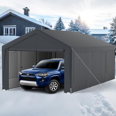 Abri Tente Garage Tente de Stockage Carport Résistant aux Intempéries avec Couverture et 8 Parois Amovibles Gris