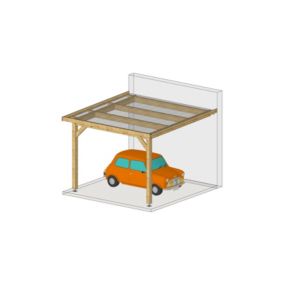 Abri Toit Plat Adossé 300cmx400cm, Bois DOUGLAS Français (Carport - Auvent - Abri voiture - Charpente traditionnelle moisée).