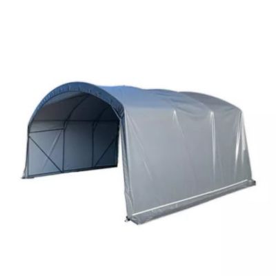 Abri tunnel largeur 5 m pieds droits pas à 1.50 m  - Long 30 m, type Camion 640 gr/m anthracite, Façade 1 façade avec filet, Fix.