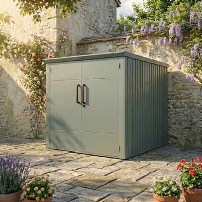 Abri vélos 4 places 3,7m² métal vert sauge X-Metal Kosto avec plancher et double portes