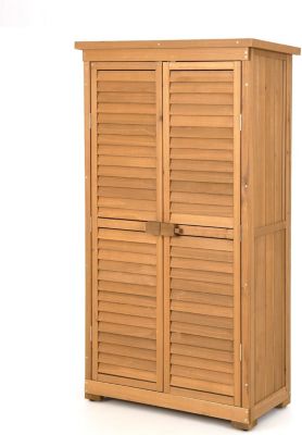 Abris de Jardin en Bois de Sapin avec Portes à Persiennes et Toit en Bitume 2 Etagères Amovibles, 160 CM Naturel