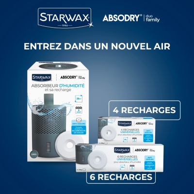 Absorbeur d'humidité Absodry duo family + 1 tablette absorbante anti-odeur Starwax