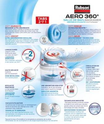 Absorbeur d'humidité avec 1 recharge Rubson Aero 360° pour surface de 10 m²