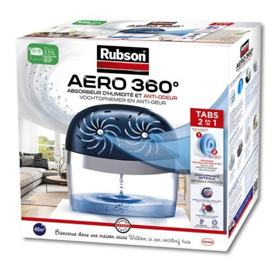 Absorbeur d'humidité avec 1 recharge Rubson Aero 360° pour surface de 40 m²