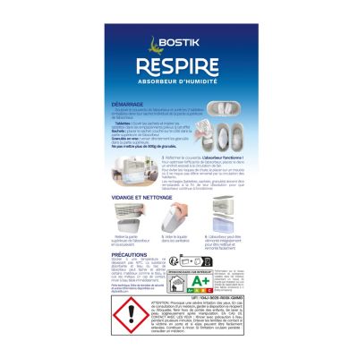 Absorbeur d'humidité avec 2 tablettes de 250 g Bostik Respire pour surface de 25 m²