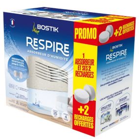 Absorbeur d'humidité avec 4 tablettes de 250 g Bostik Respire pour surface de 25 m²