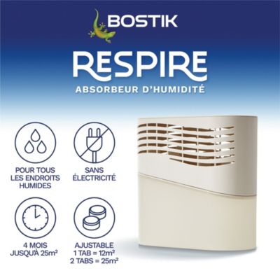 Absorbeur d'humidité avec 4 tablettes de 250 g Bostik Respire pour surface de 25 m²