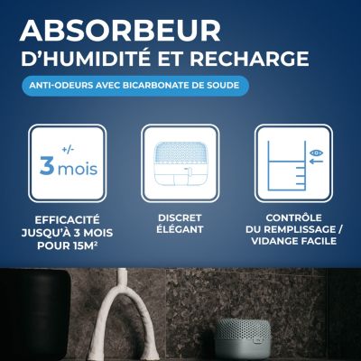 Absorbeur d'humidité compact 15m² gris + 1 tablette 500g Starwax