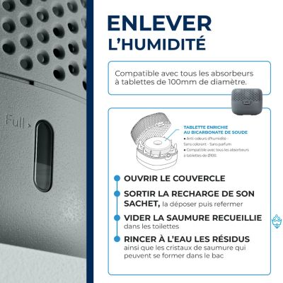 Absorbeur d'humidité compact 15m² gris + 1 tablette 500g Starwax