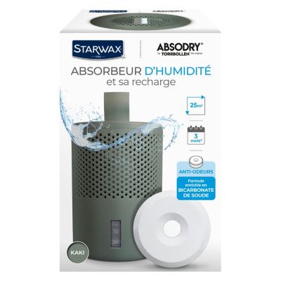 Absorbeur d'humidité compact 25m² vert kaki + 1 tablette 500g Starwax