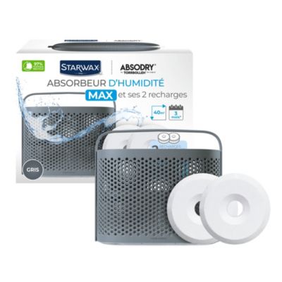 Absorbeur d'humidité maxi format 40 m² gris + 2 tablettes 500 g Starwax